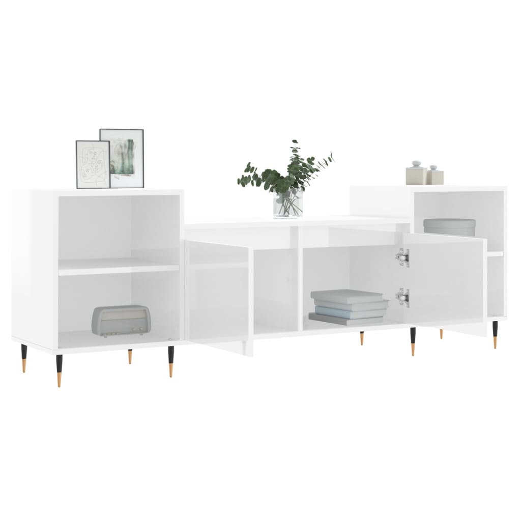 Tv-meubel 160x35x55 cm bewerkt hout hoogglans wit