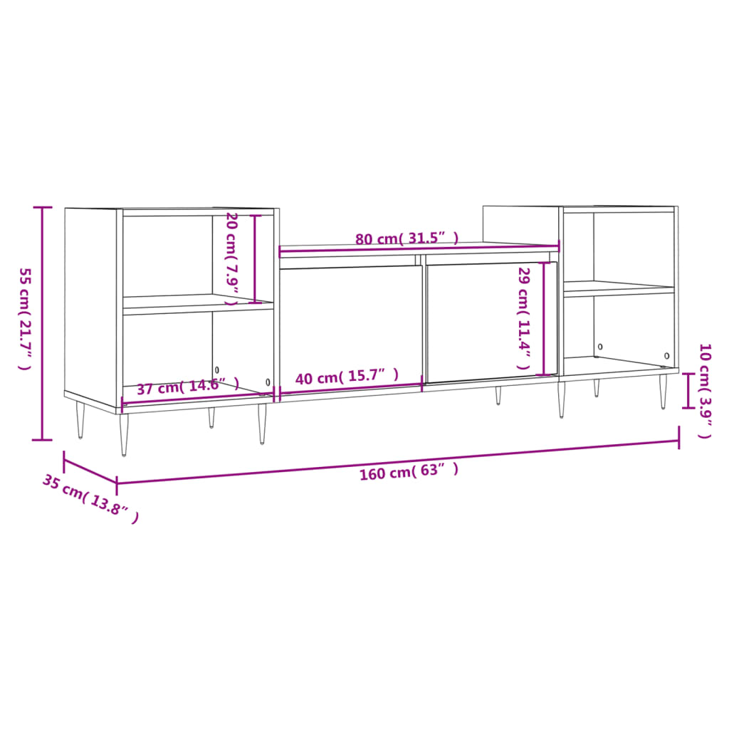 Tv-meubel 160x35x55 cm bewerkt hout hoogglans wit