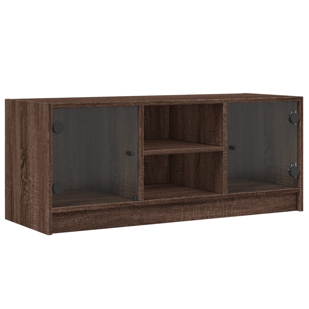 Tv-meubel met glazen deuren 102x37x42 cm bruin eikenkleur