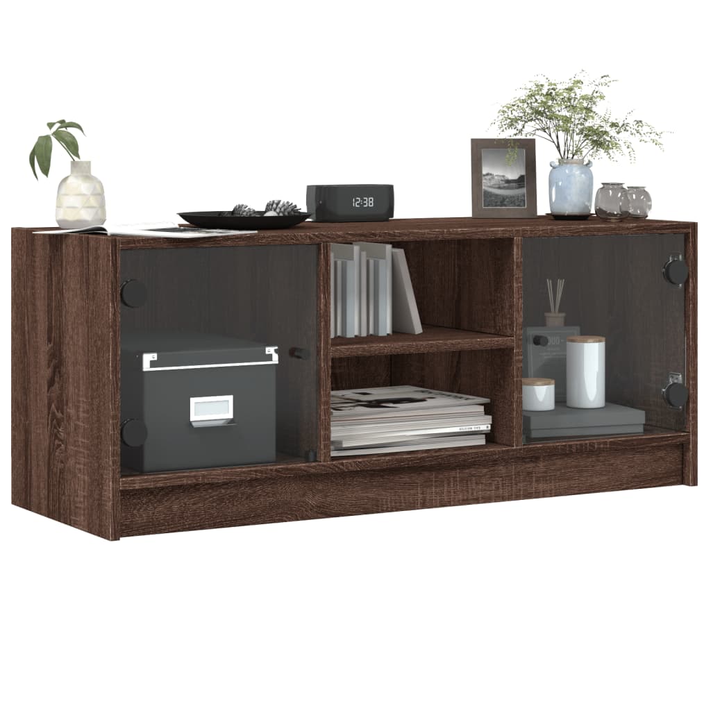 Tv-meubel met glazen deuren 102x37x42 cm bruin eikenkleur