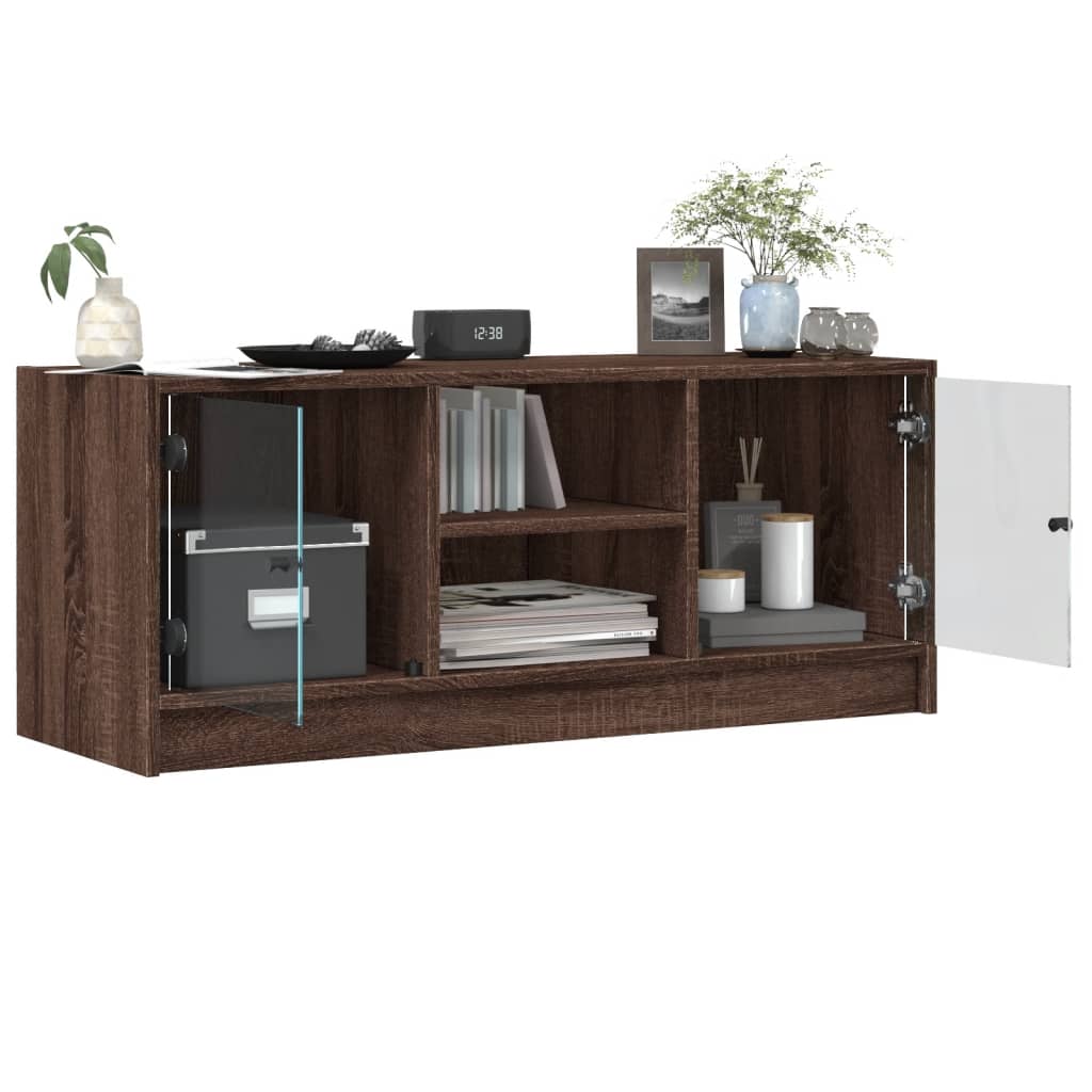 Tv-meubel met glazen deuren 102x37x42 cm bruin eikenkleur