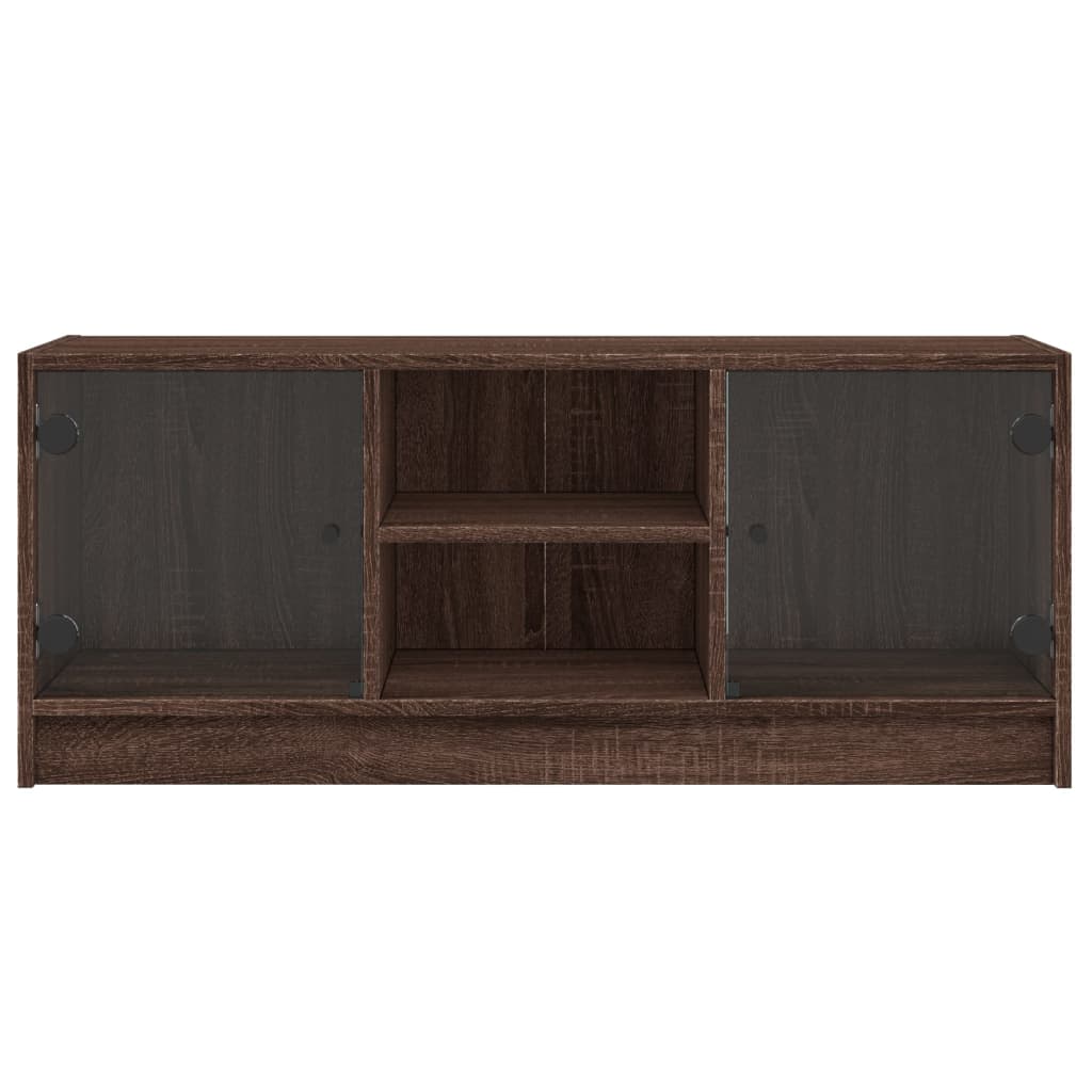 Tv-meubel met glazen deuren 102x37x42 cm bruin eikenkleur