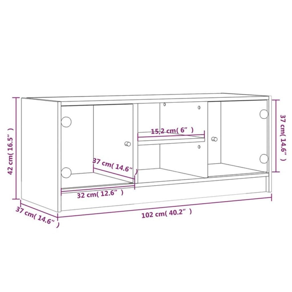 Tv-meubel met glazen deuren 102x37x42 cm bruin eikenkleur
