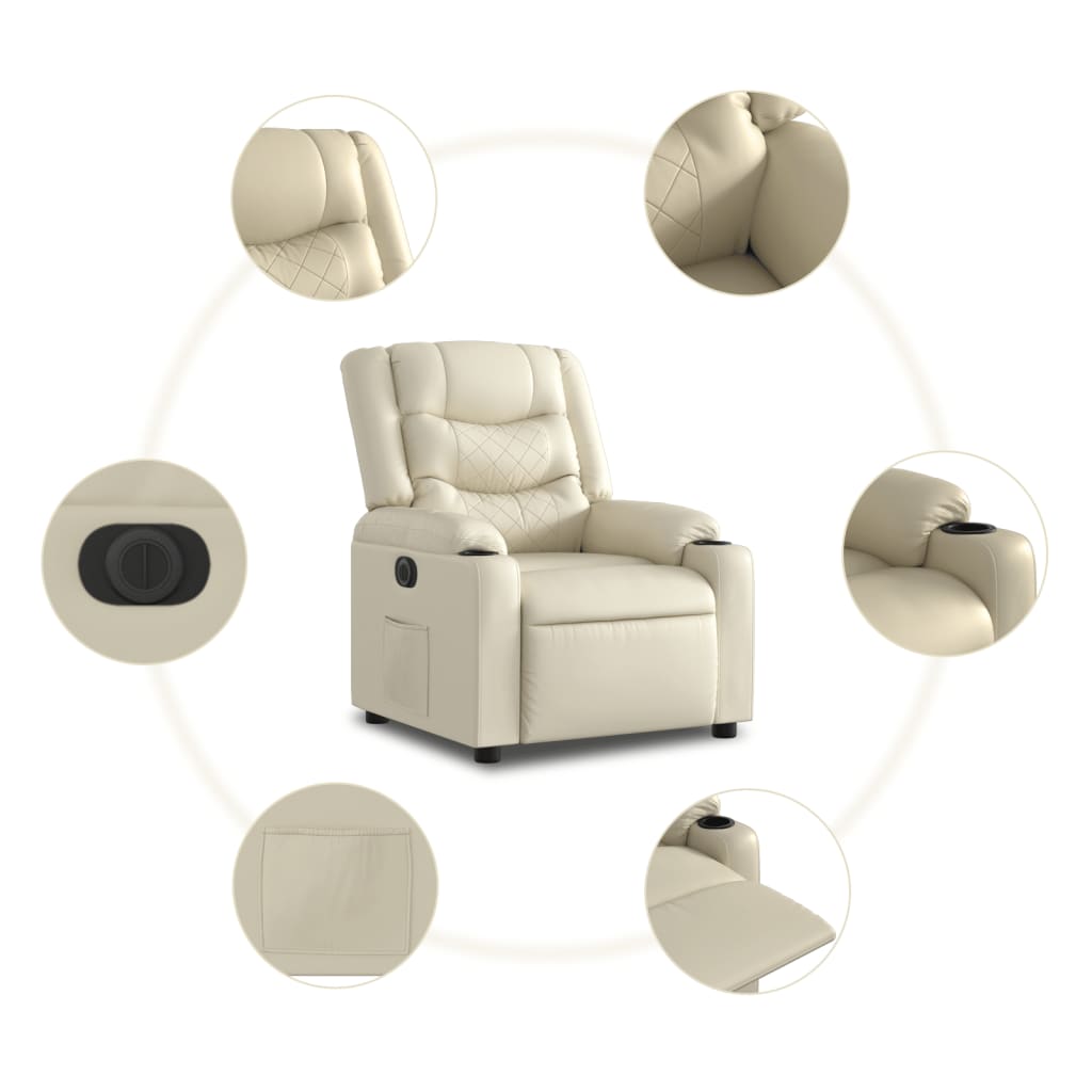 Fauteuil elektrisch verstelbaar kunstleer crèmekleurig