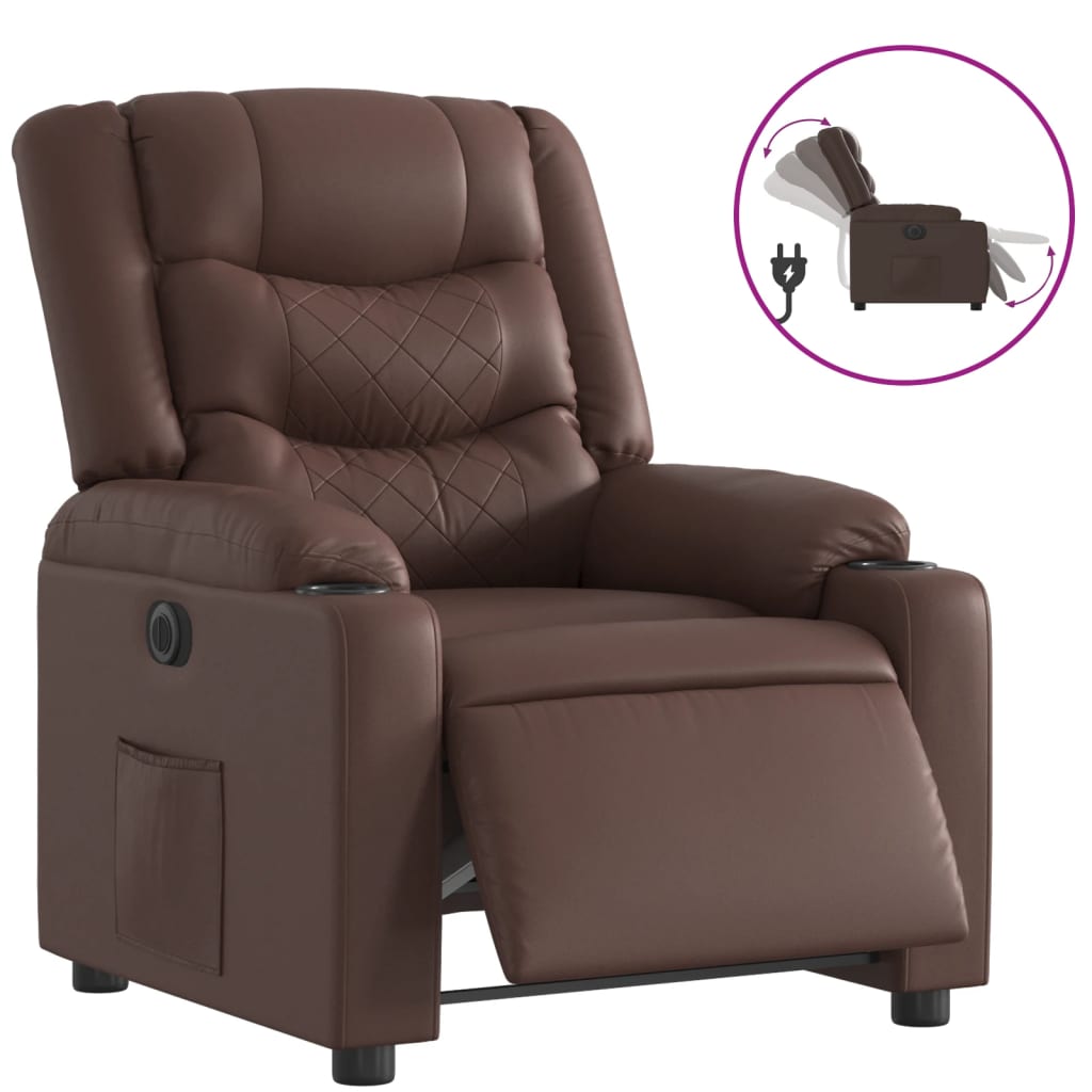 Fauteuil verstelbaar elektrisch kunstleer bruin