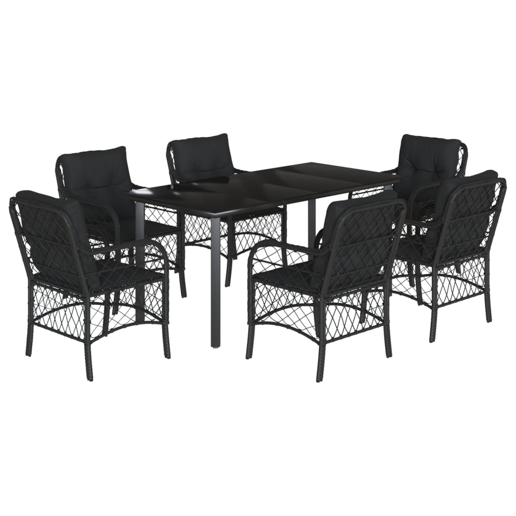 7-delige Tuinset met kussens poly rattan zwart