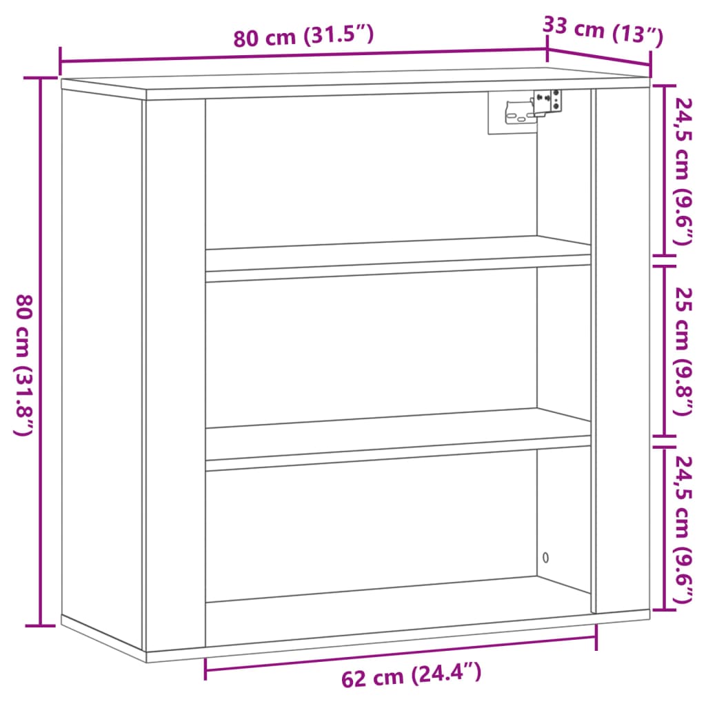 Wandkast 80x33x80 cm bewerkt hout oud houtkleurig