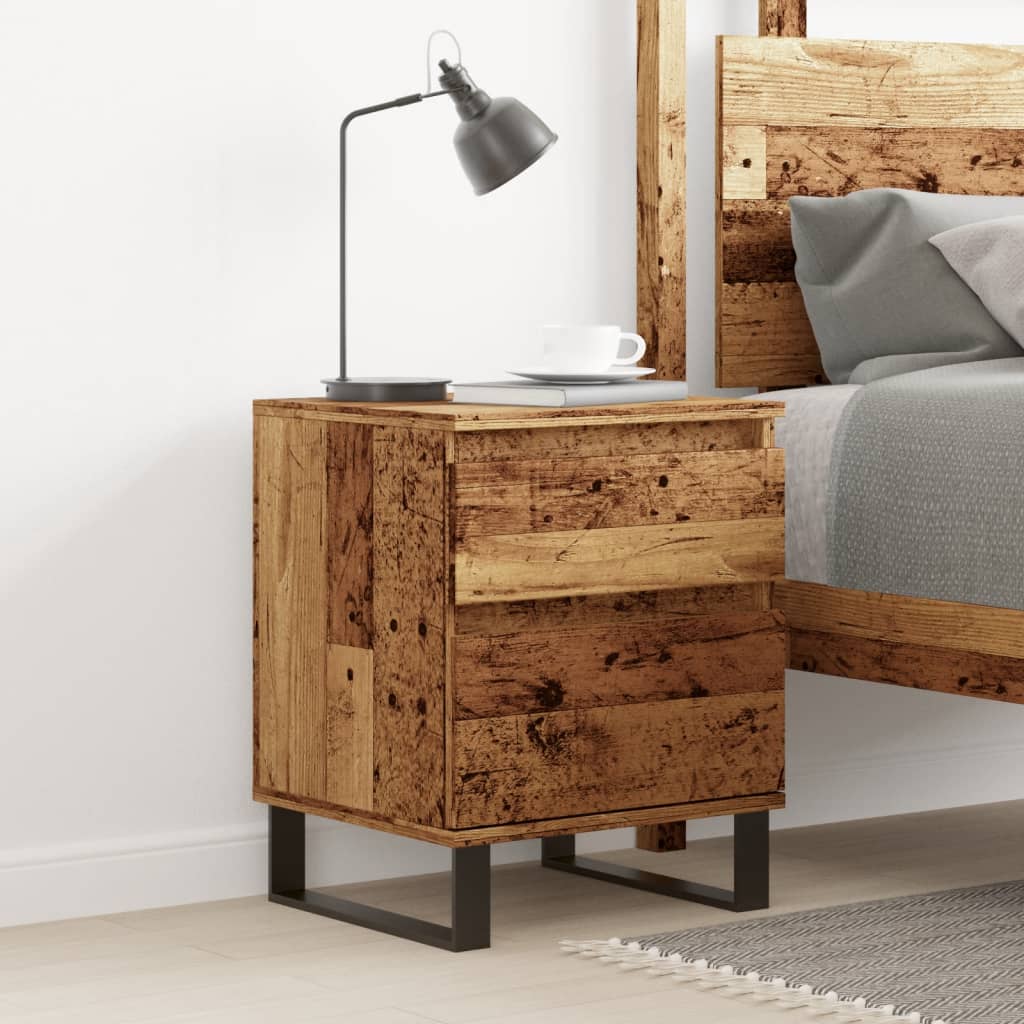 Nachtkastje 40x35x50 cm bewerkt hout oud houtkleurig