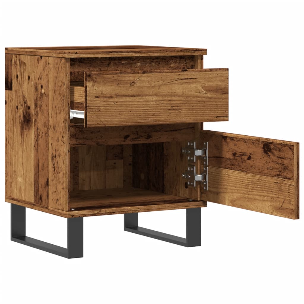 Nachtkastje 40x35x50 cm bewerkt hout oud houtkleurig