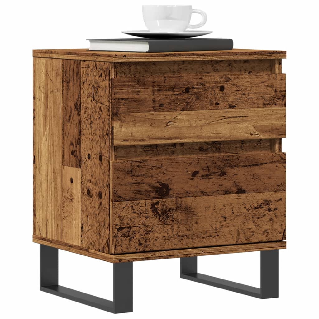 Nachtkastje 40x35x50 cm bewerkt hout oud houtkleurig