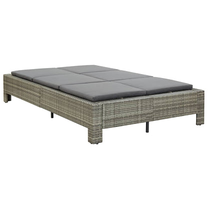 Ligbed met kussen 2-persoons poly rattan grijs
