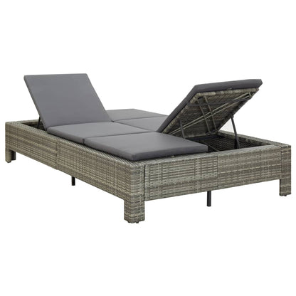 Ligbed met kussen 2-persoons poly rattan grijs