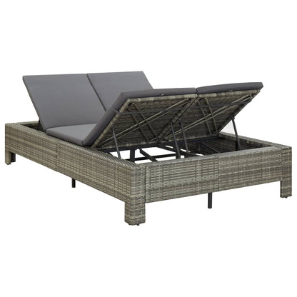 Ligbed met kussen 2-persoons poly rattan grijs