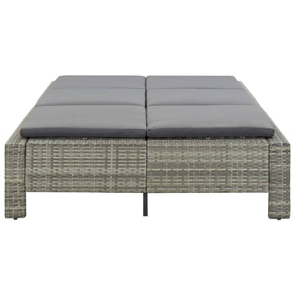 Ligbed met kussen 2-persoons poly rattan grijs