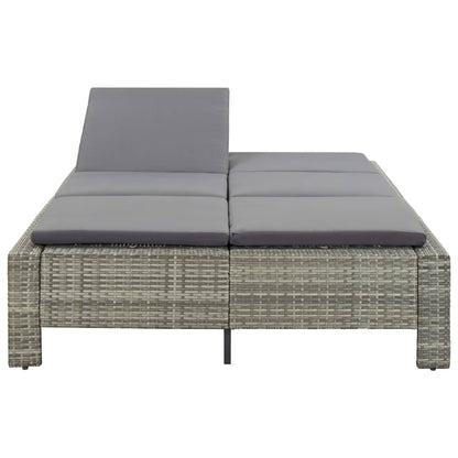 Ligbed met kussen 2-persoons poly rattan grijs