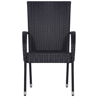 Tuinstoelen stapelbaar 6 st poly rattan zwart