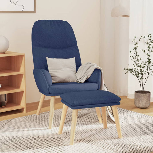 Relaxstoel met voetenbank stof blauw