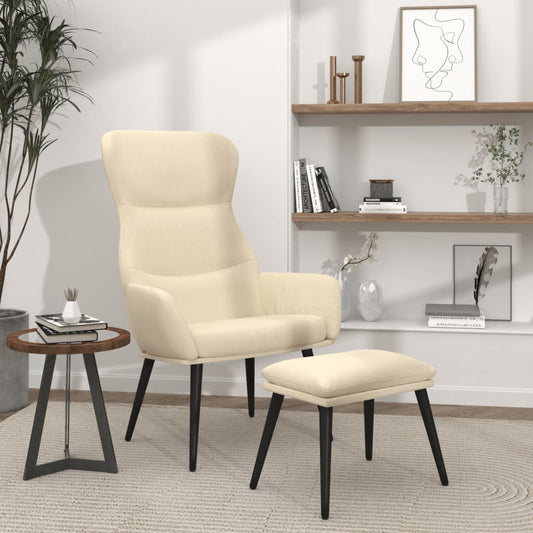 Relaxstoel met voetenbank stof crèmekleurig