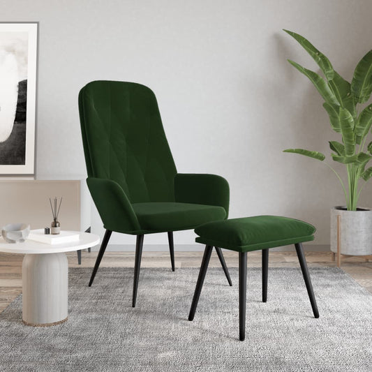 Relaxstoel met voetenbank fluweel donkergroen