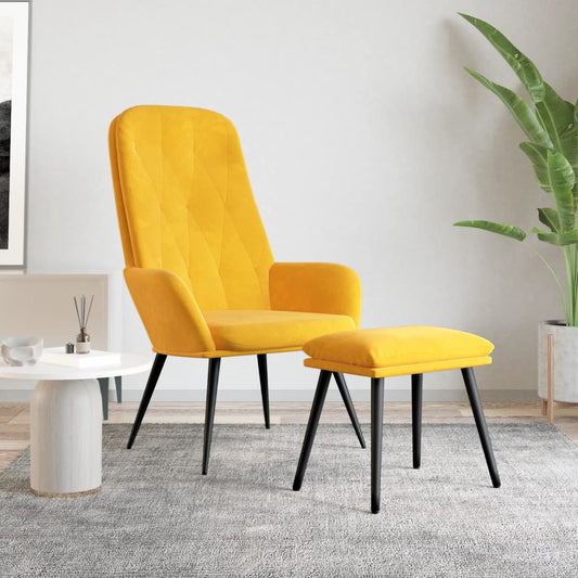 Relaxstoel met voetenbank fluweel mosterdgeel