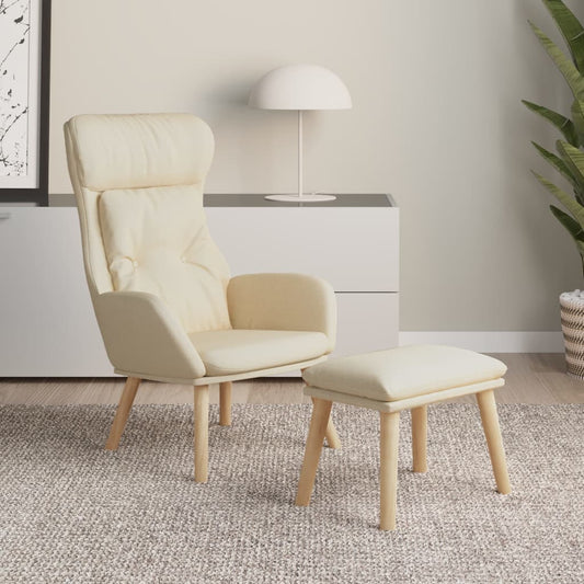 Relaxstoel met voetenbank stof crèmekleurig