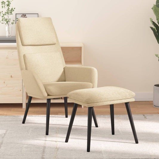 Relaxstoel met voetenbank stof crèmekleurig
