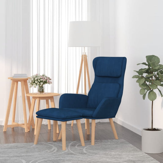 Relaxstoel met voetenbank fluweel blauw