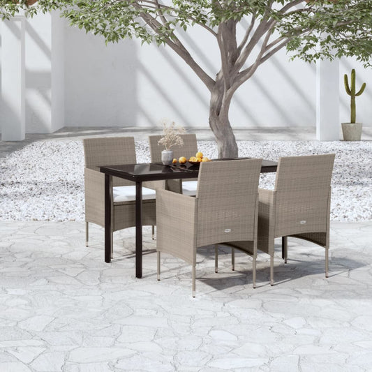 5-delige Tuinset met kussens beige en zwart