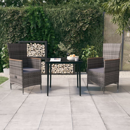 3-delige Tuinset met kussens grijs