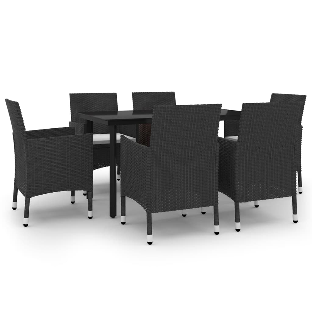 7-delige Tuinset met kussens poly rattan en glas