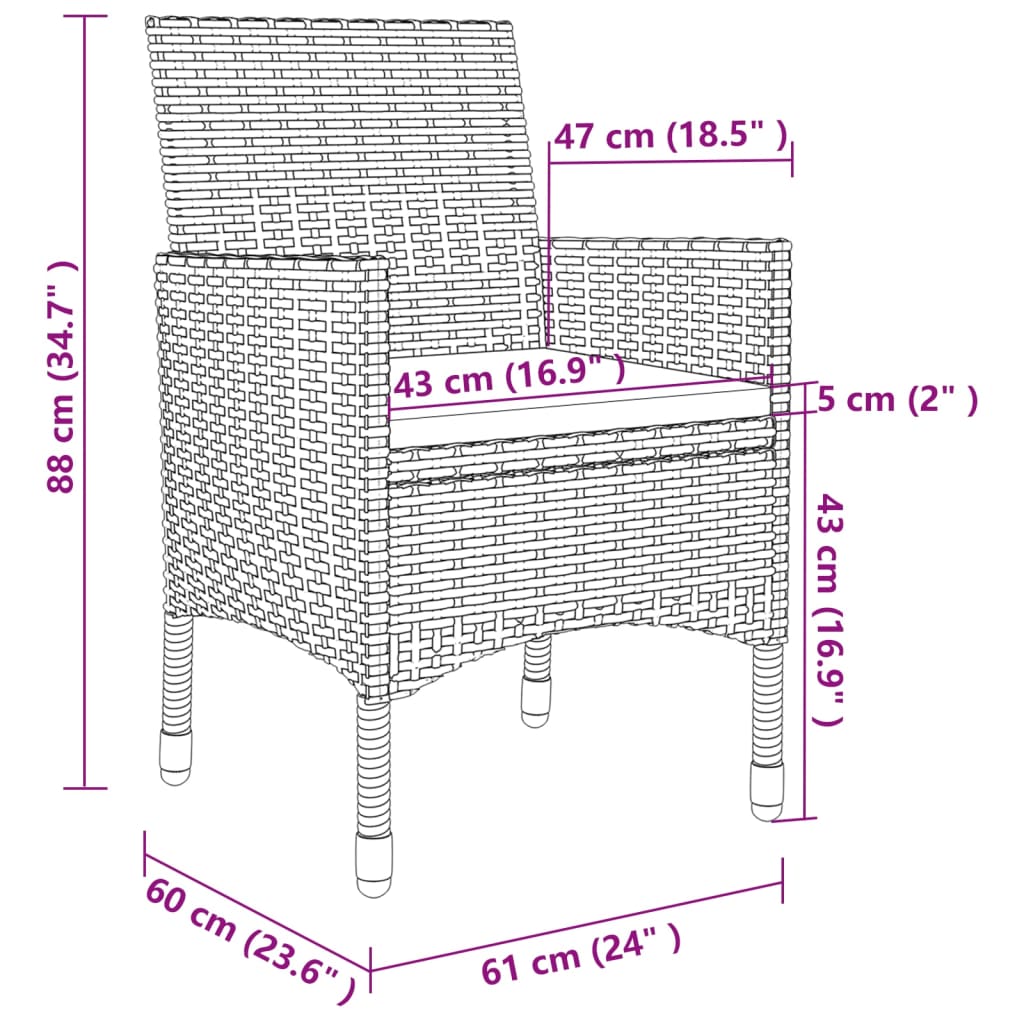 7-delige Tuinset met kussens poly rattan en glas