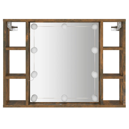 Spiegelkast met LED-verlichting 76x15x55 cm gerookt eikenkleur