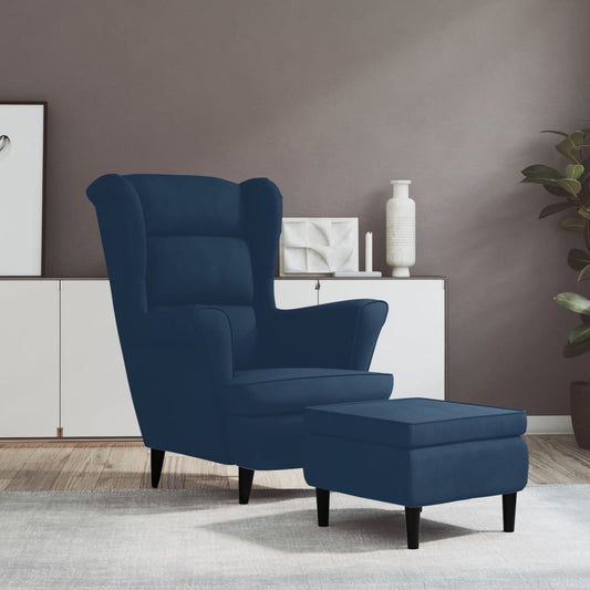 Fauteuil met voetenbank fluweel blauw
