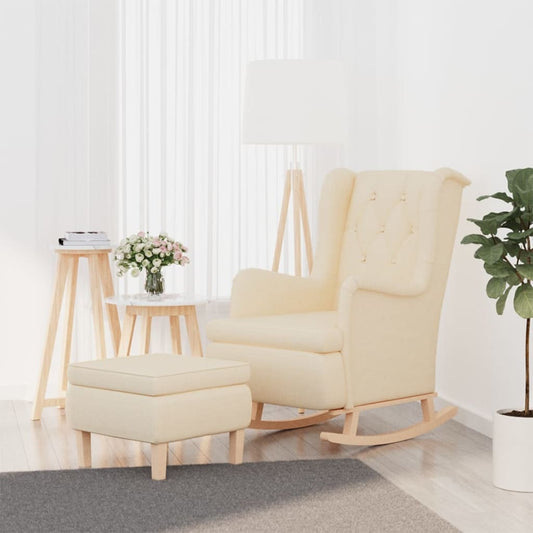 Fauteuil met schommelpoten en voetenbank stof crèmekleurig
