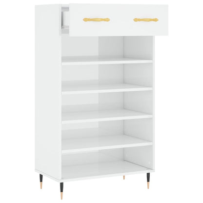 Schoenenkast 60x35x105 cm bewerkt hout hoogglans wit