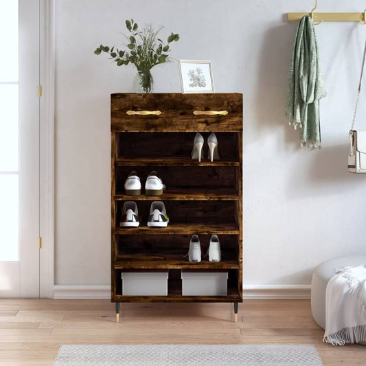 Schoenenkast 60x35x105 cm bewerkt hout gerookt eikenkleurig