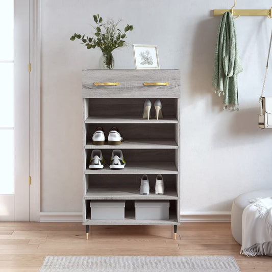 Schoenenkast 60x35x105 cm bewerkt hout grijs sonoma eikenkleur
