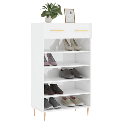 Schoenenkast 60x35x105 cm bewerkt hout hoogglans wit