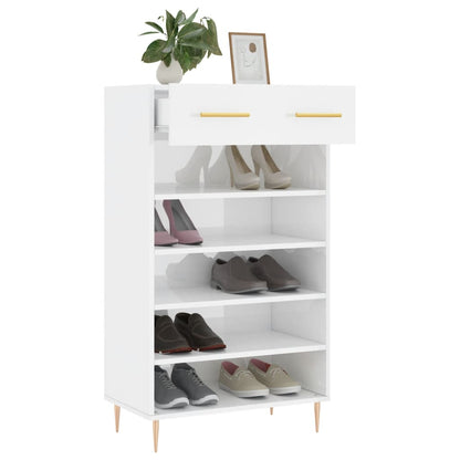 Schoenenkast 60x35x105 cm bewerkt hout hoogglans wit