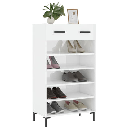 Schoenenkast 60x35x105 cm bewerkt hout hoogglans wit