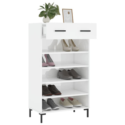 Schoenenkast 60x35x105 cm bewerkt hout hoogglans wit