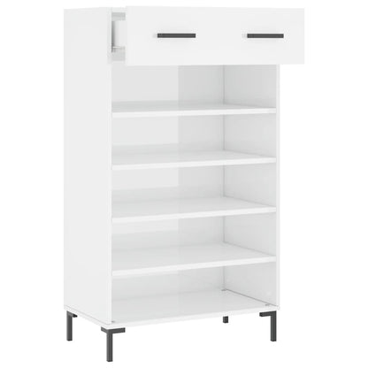 Schoenenkast 60x35x105 cm bewerkt hout hoogglans wit