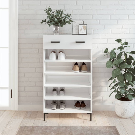 Schoenenkast 60x35x105 cm bewerkt hout hoogglans wit