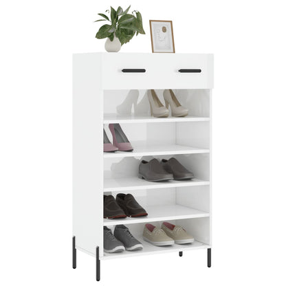 Schoenenkast 60x35x105 cm bewerkt hout hoogglans wit