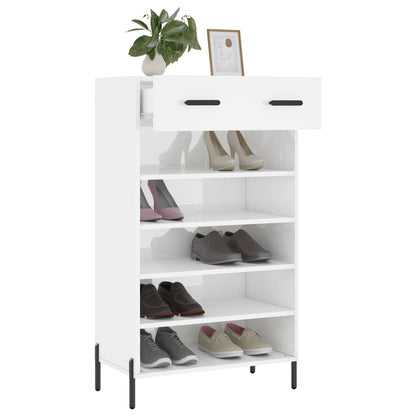 Schoenenkast 60x35x105 cm bewerkt hout hoogglans wit