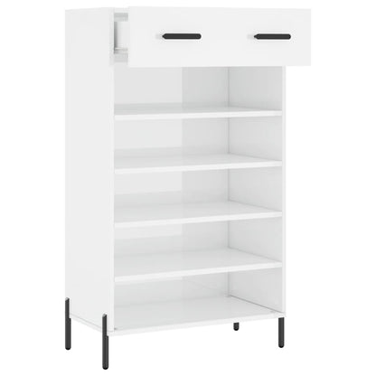 Schoenenkast 60x35x105 cm bewerkt hout hoogglans wit