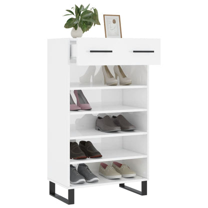 Schoenenkast 60x35x105 cm bewerkt hout hoogglans wit