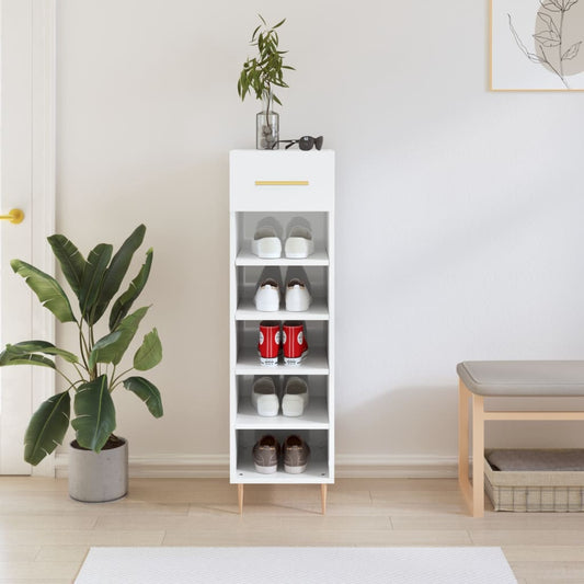 Schoenenkast 30x35x105 cm bewerkt hout hoogglans wit