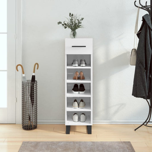 Schoenenkast 30x35x105 cm bewerkt hout hoogglans wit