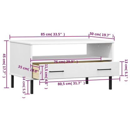 Salontafel met metalen poten OSLO 85x50x45 cm masssief hout wit